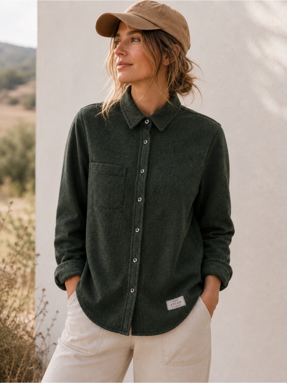 Anián Modern Melton Wool Shirt Women’s Olive Green